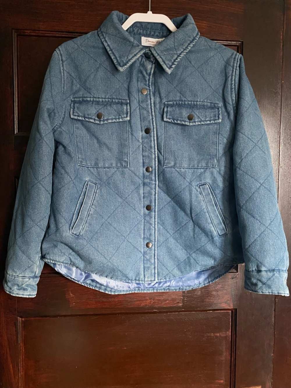NWT Denim Quilted Button-Up Jacket in Light Blue